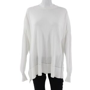 Michael Gabriel Unisex White Cotton Crew Neck Pullover Long Sleeve Size One